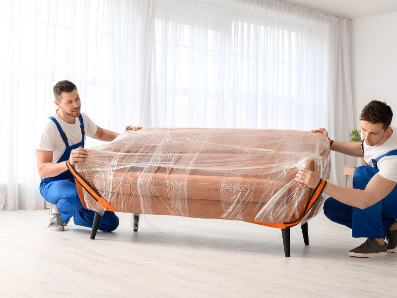 Murray Movers Shrink wrap orange couch