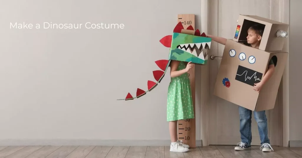 dinosaur and robot cardboard creations made out of My Small Moves cardboard boxes